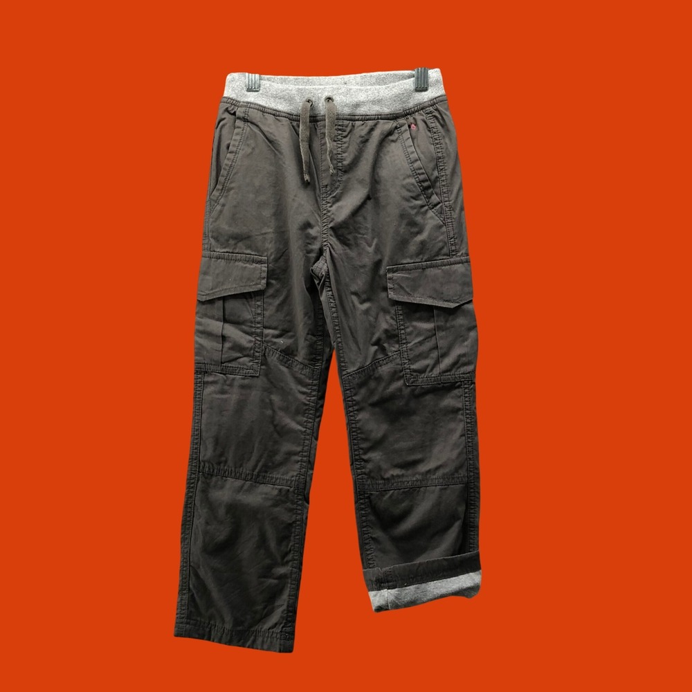 Hanna Andersson Boys Size 6-7 Jersey Lined Cargo Pants Gray Pull On Winter Pants